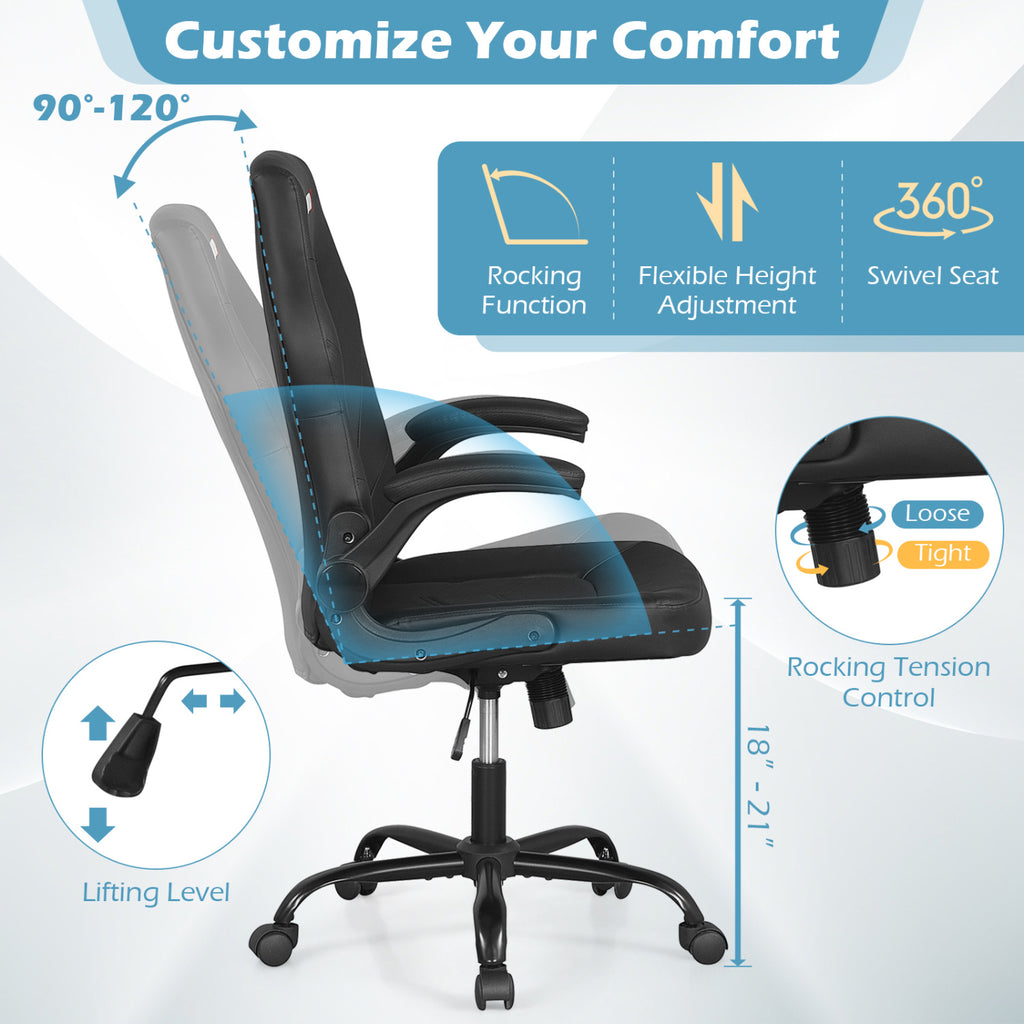 Leather Office Chair Ergonomic Computer Desk Chair - Black