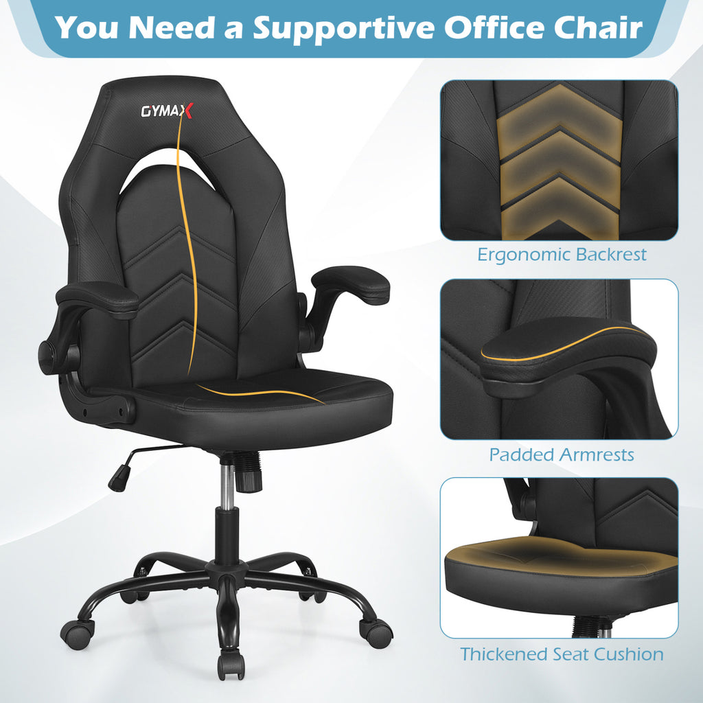 Leather Office Chair Ergonomic Computer Desk Chair - Black
