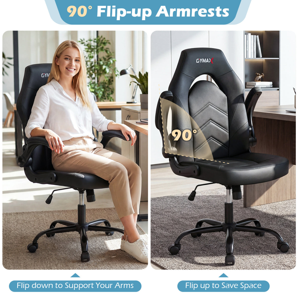 Leather Office Chair Ergonomic Computer Desk Chair - Black