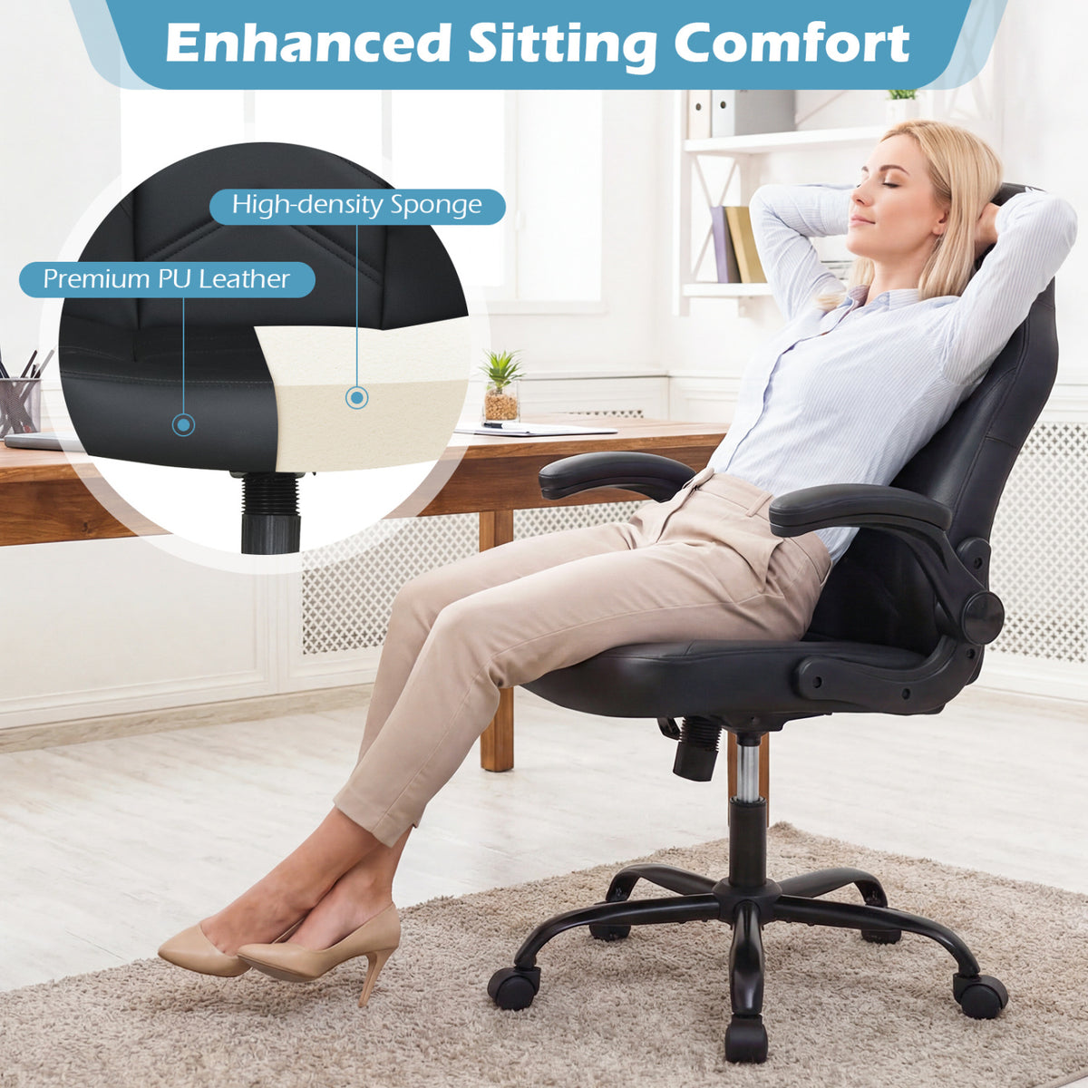 Leather Office Chair Ergonomic Computer Desk Chair - Black