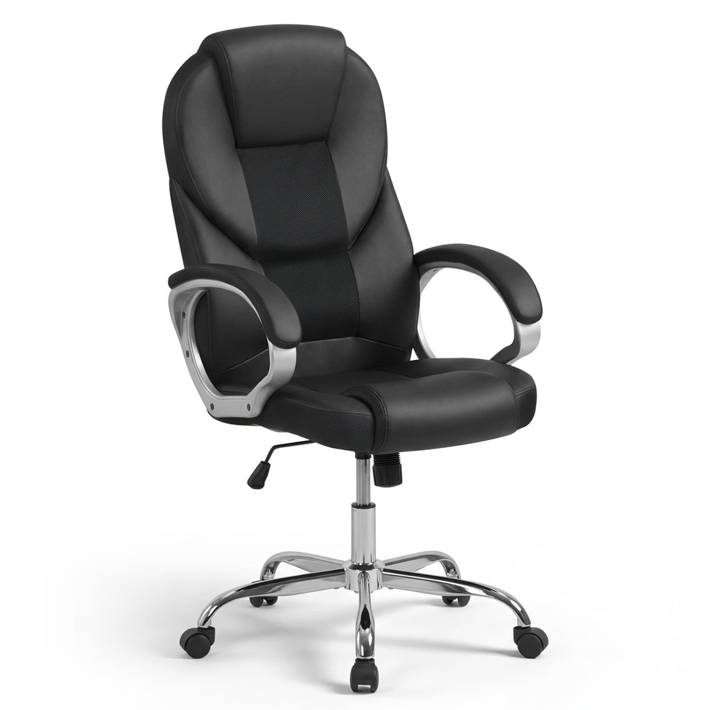 Ergonomic Leather Office Chair with Mesh Back - Black