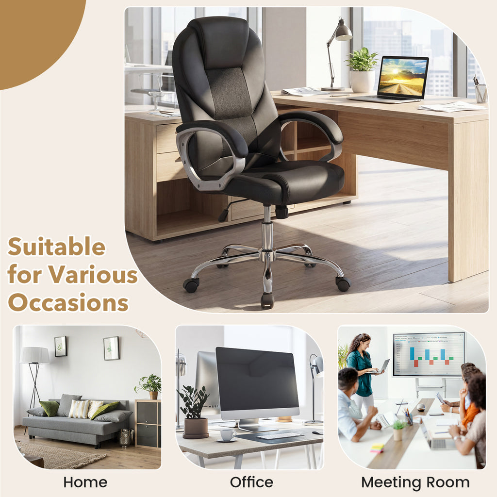 Ergonomic Leather Office Chair with Mesh Back - Black