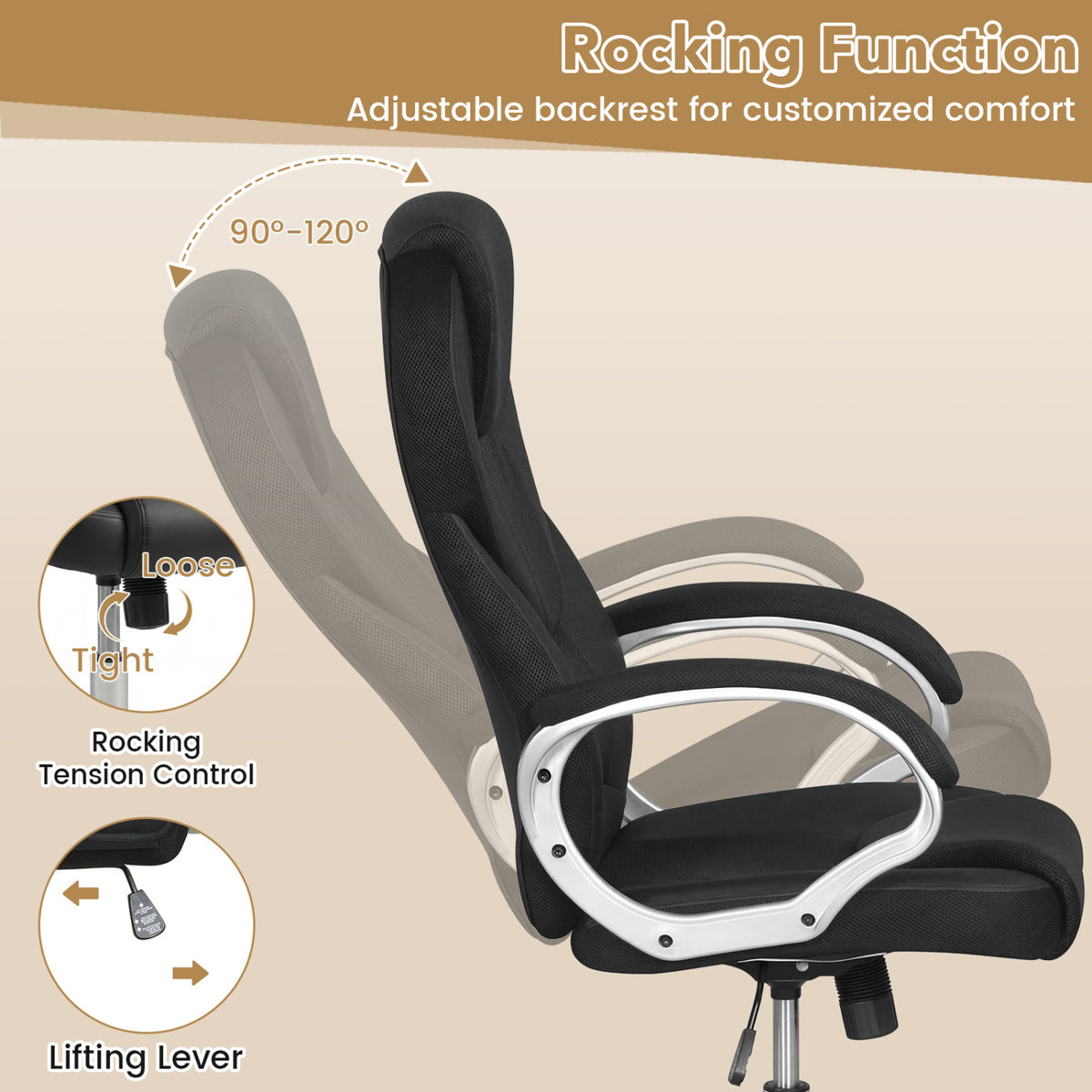 Ergonomic Leather Office Chair with Mesh Back - Black
