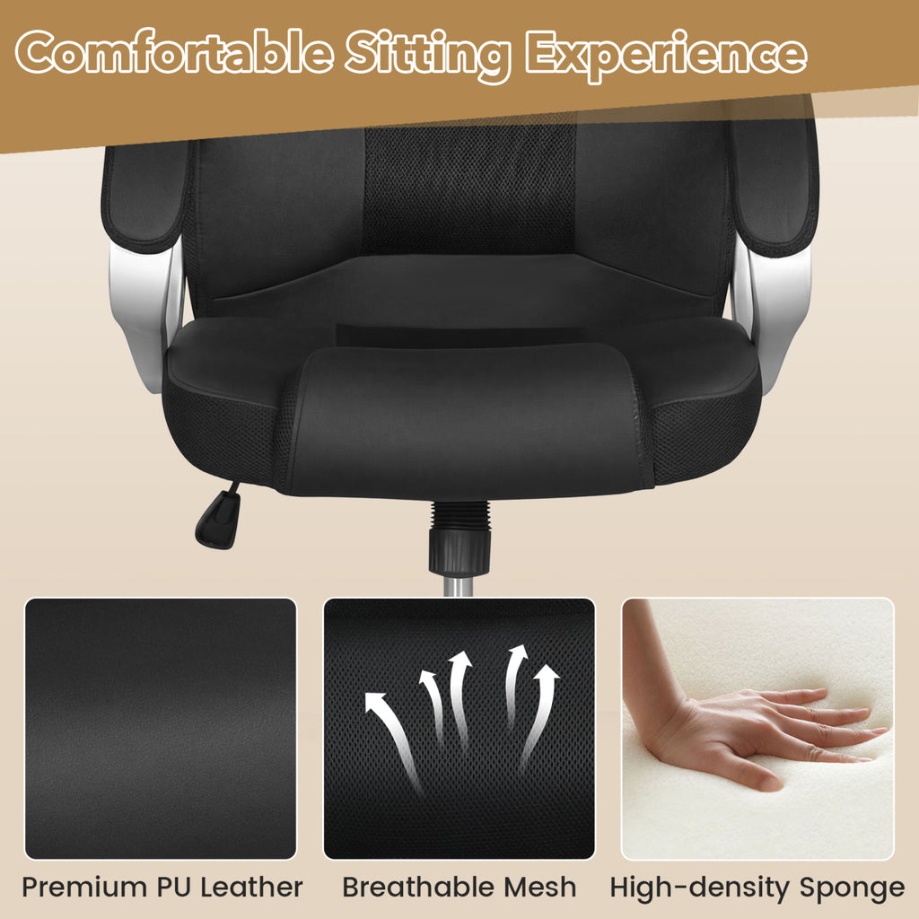 Ergonomic Leather Office Chair with Mesh Back - Black