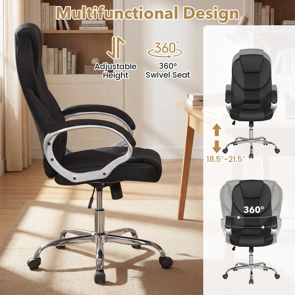Ergonomic Leather Office Chair with Mesh Back - Black