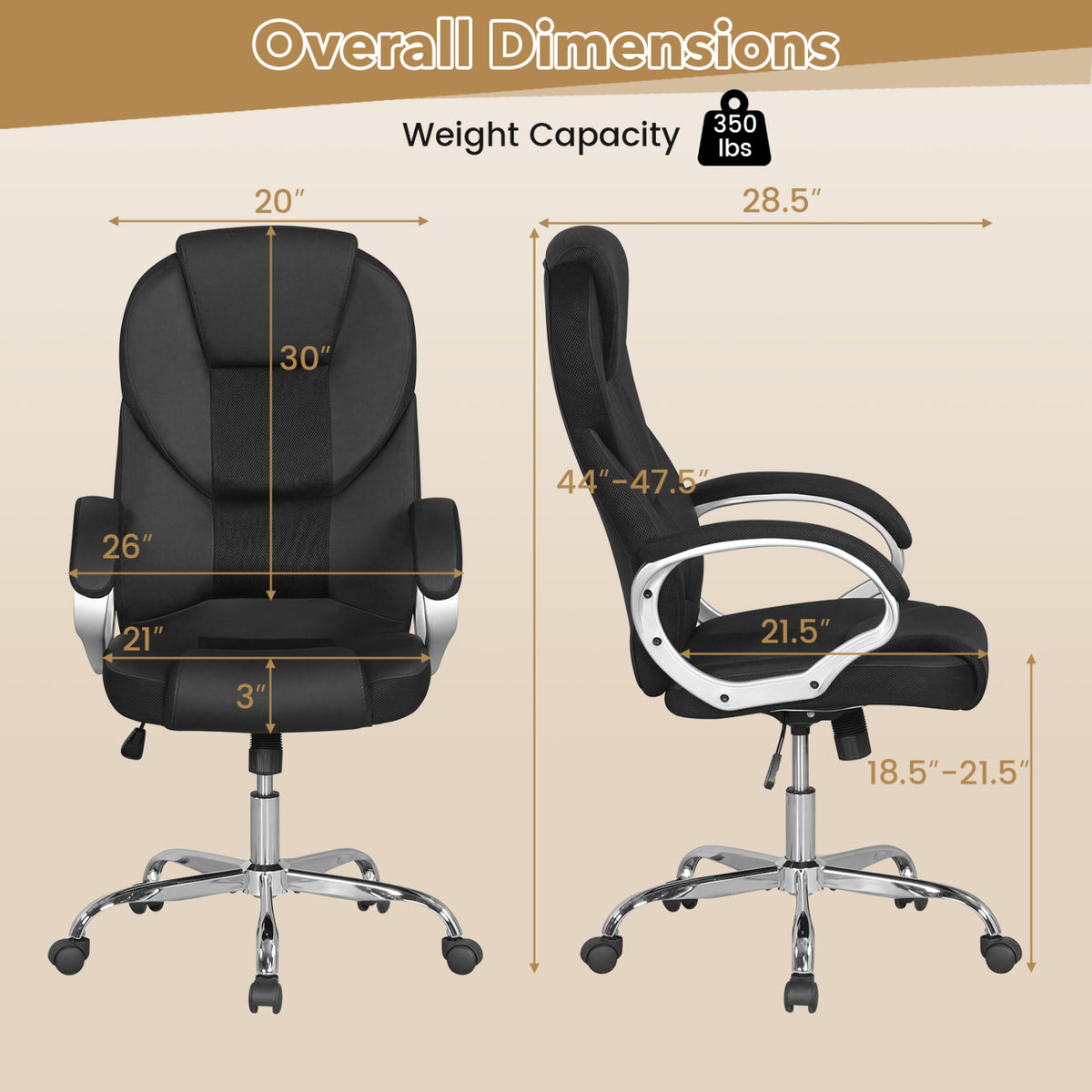 Ergonomic Leather Office Chair with Mesh Back - Black