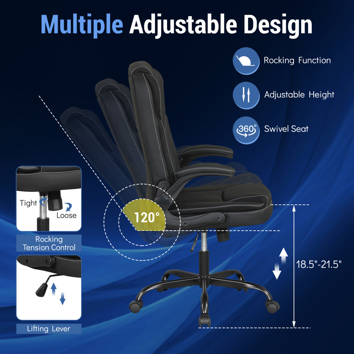 Ergonomic Leather Office Chair with Flip-up Armrests - Black