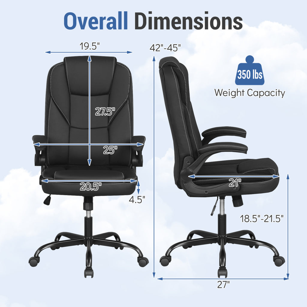 Ergonomic Leather Office Chair with Flip-up Armrests - Black