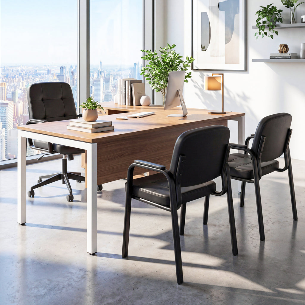 Leather Office Reception Chairs Set of 2 - Guest Seating