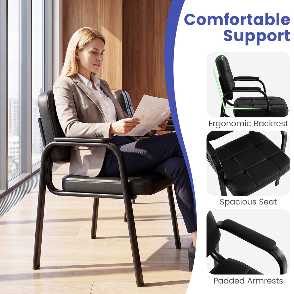 Leather Office Reception Chairs Set of 2 - Guest Seating
