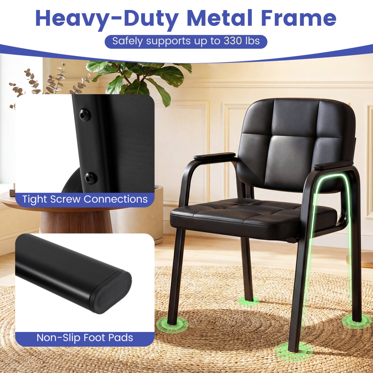 Leather Office Reception Chairs Set of 2 - Guest Seating