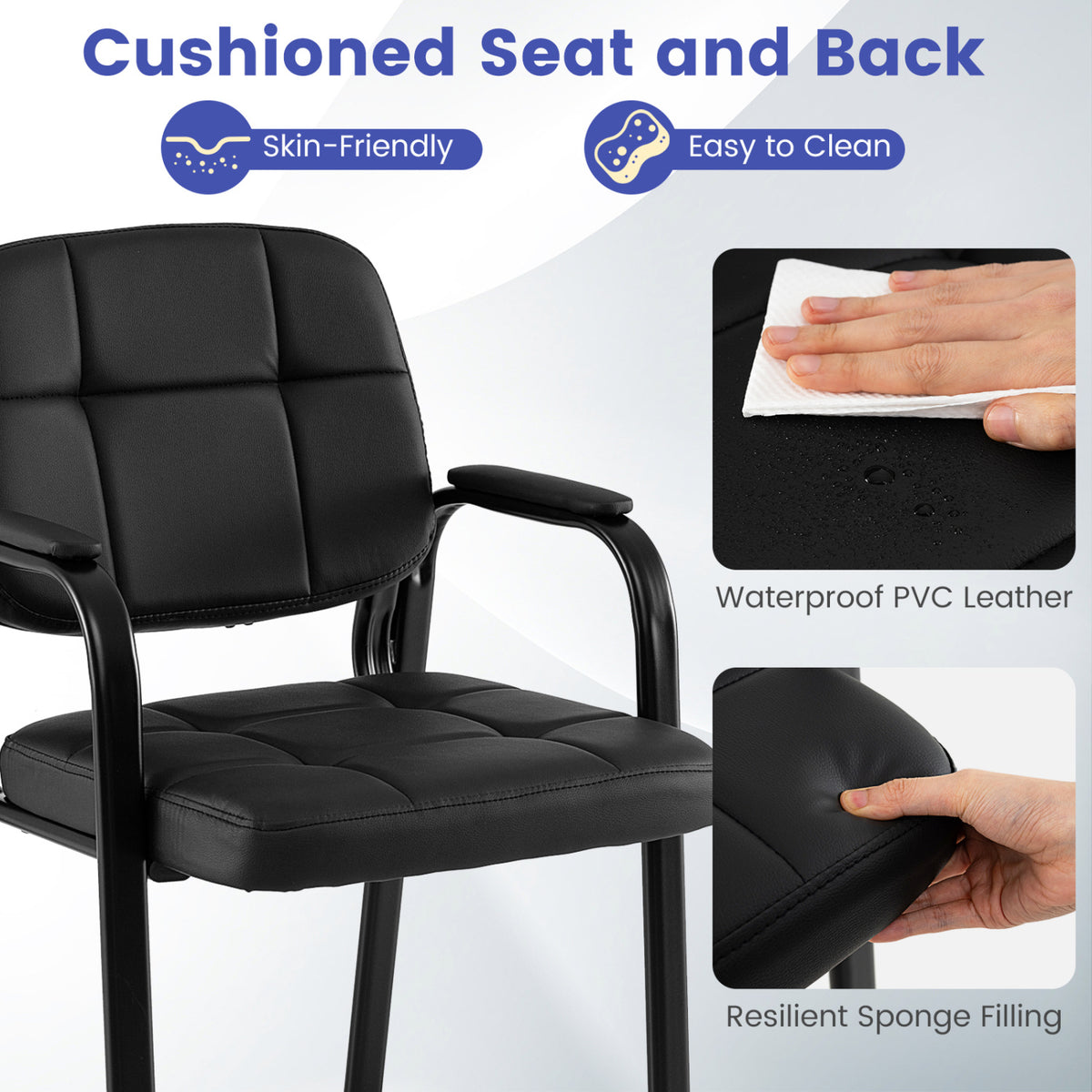 Leather Office Reception Chairs Set of 2 - Guest Seating