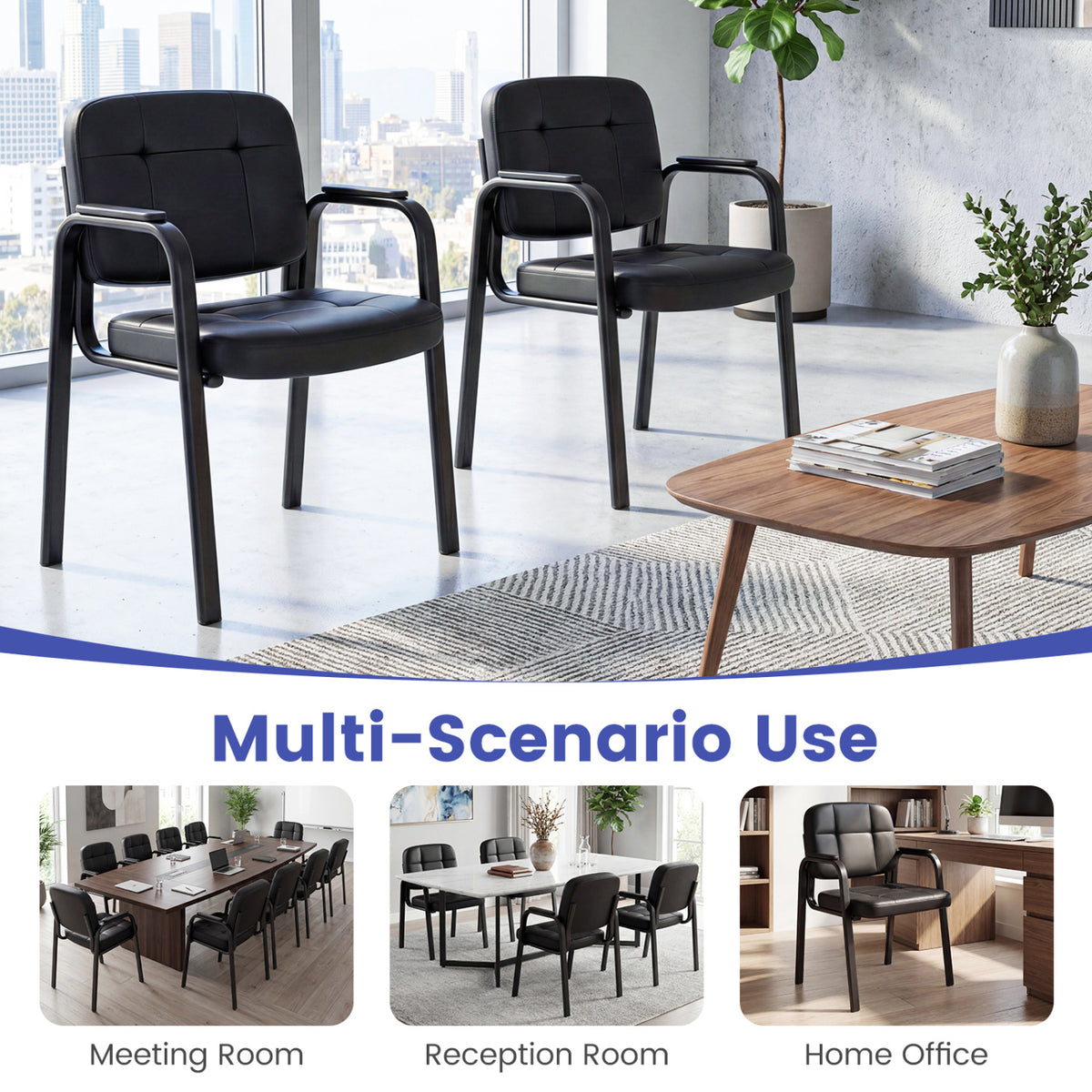 Leather Office Reception Chairs Set of 2 - Guest Seating