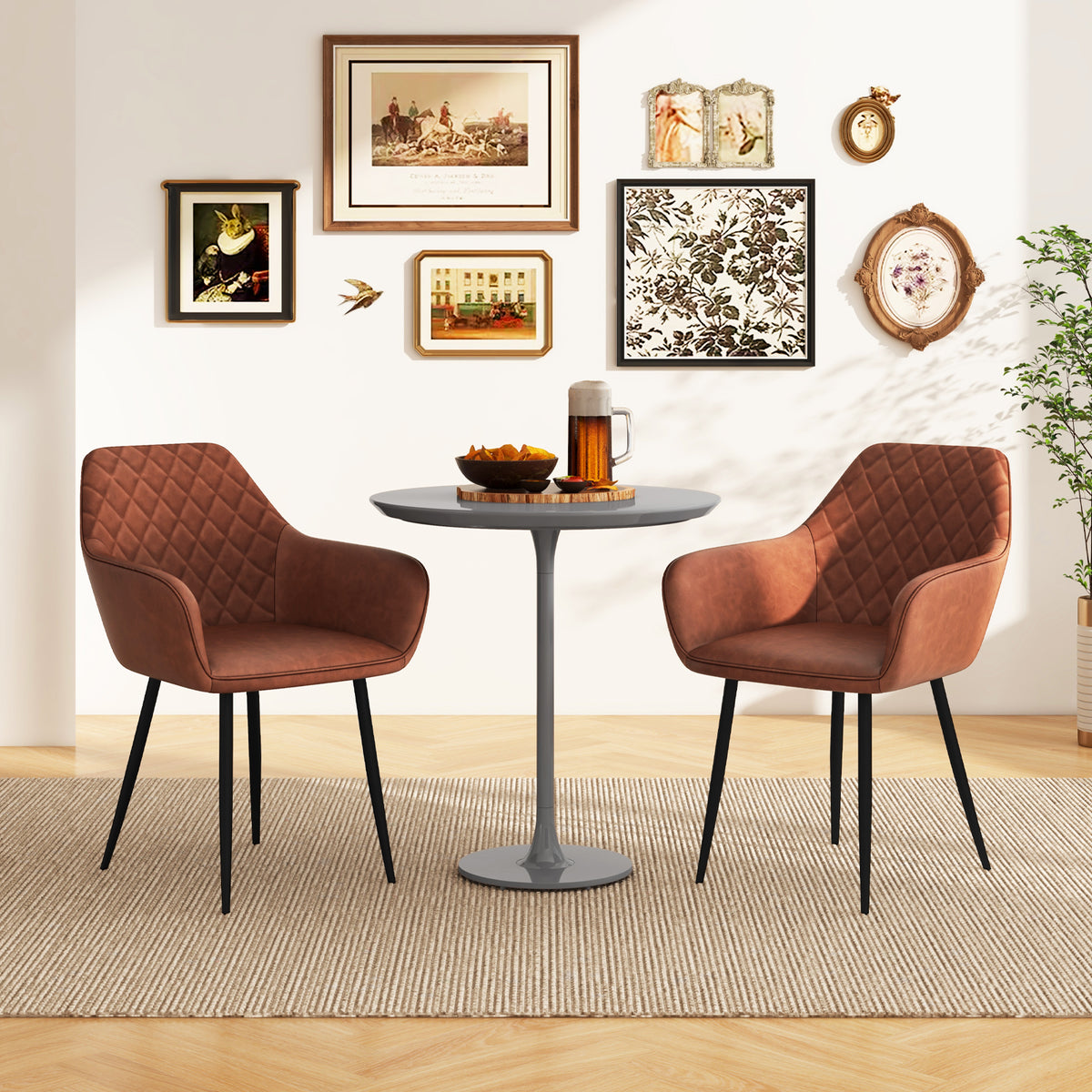 Dining Chair Set of 2 with Curved Backrest - Gray
