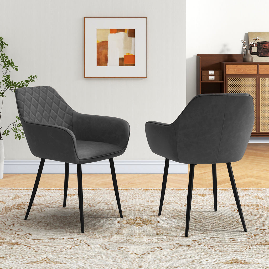 Dining Chair Set of 2 with Curved Backrest - Gray