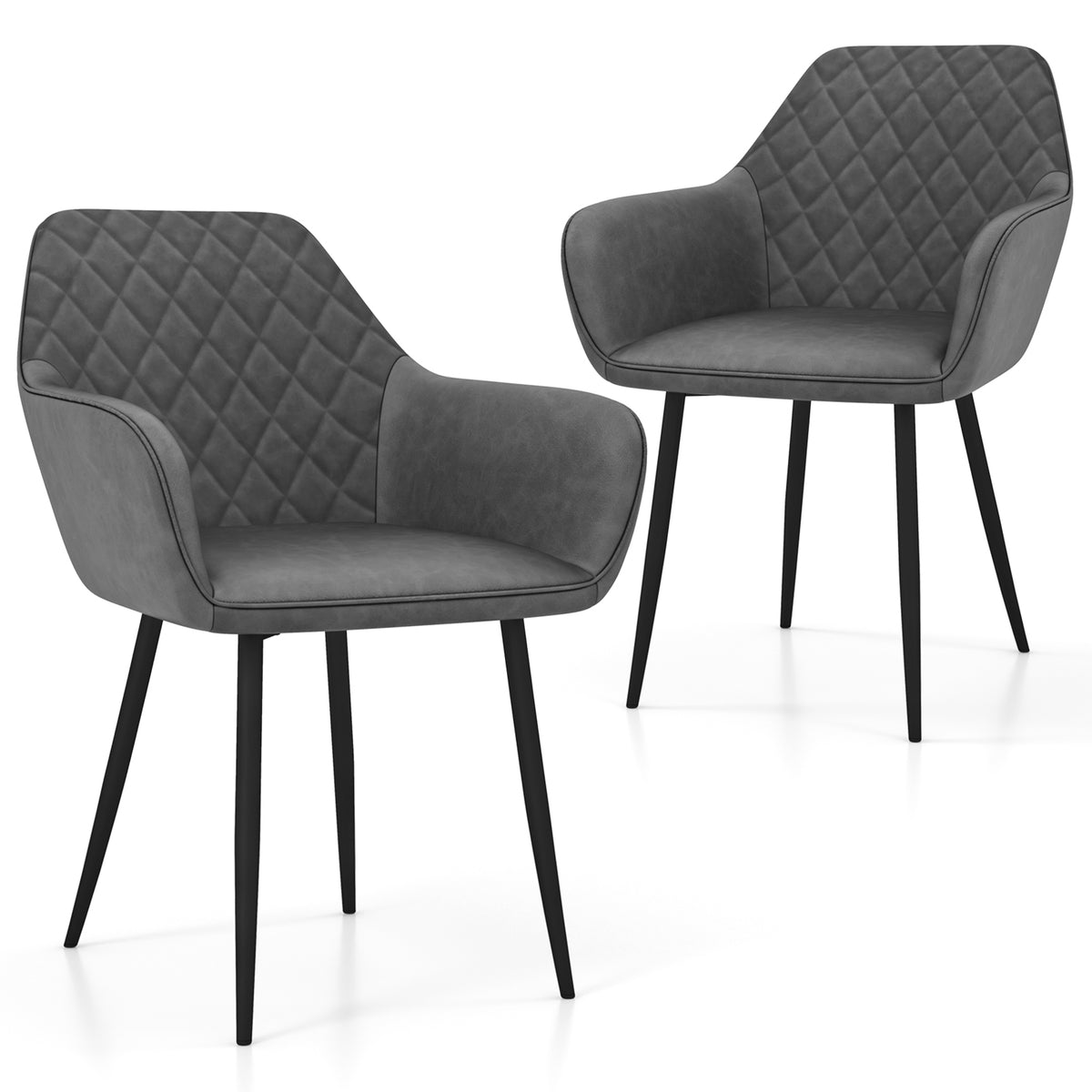 Dining Chair Set of 2 with Curved Backrest - Gray