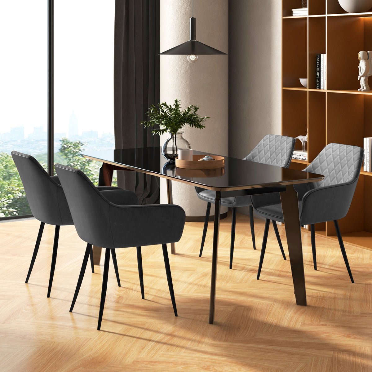 Dining Chair Set of 2 with Curved Backrest - Gray
