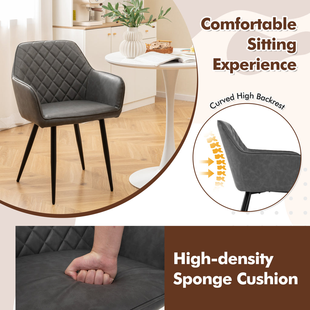 Dining Chair Set of 2 with Curved Backrest - Gray