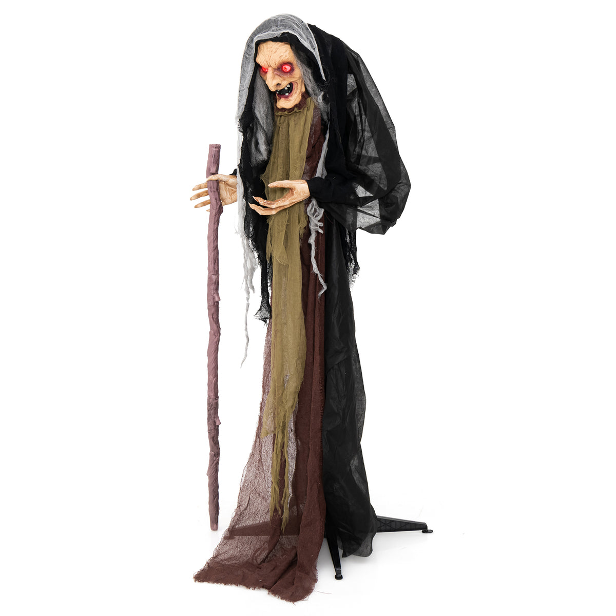 Halloween Witch Decoration with LED Lights & Wide Base - Sound Effect, Widened Stand