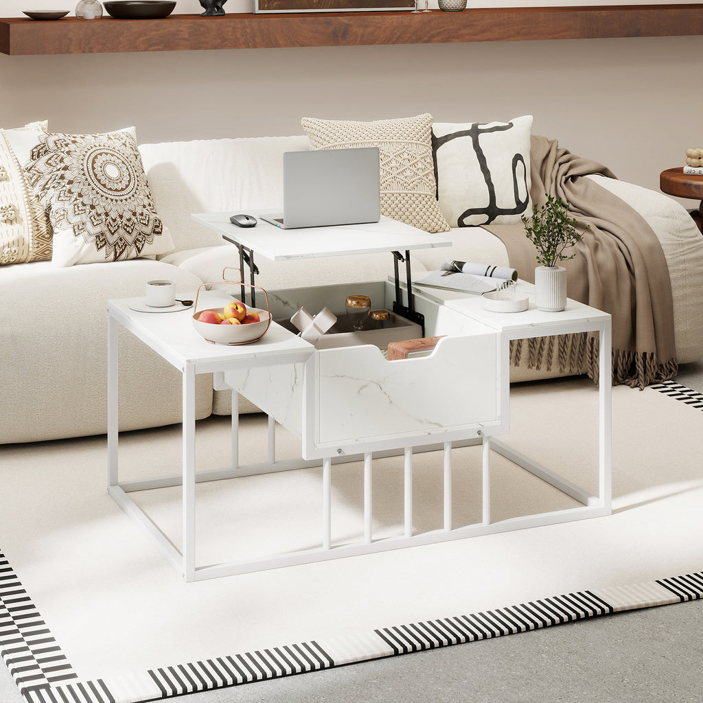 Lift Top Coffee Table Modern with Hidden Storage - White