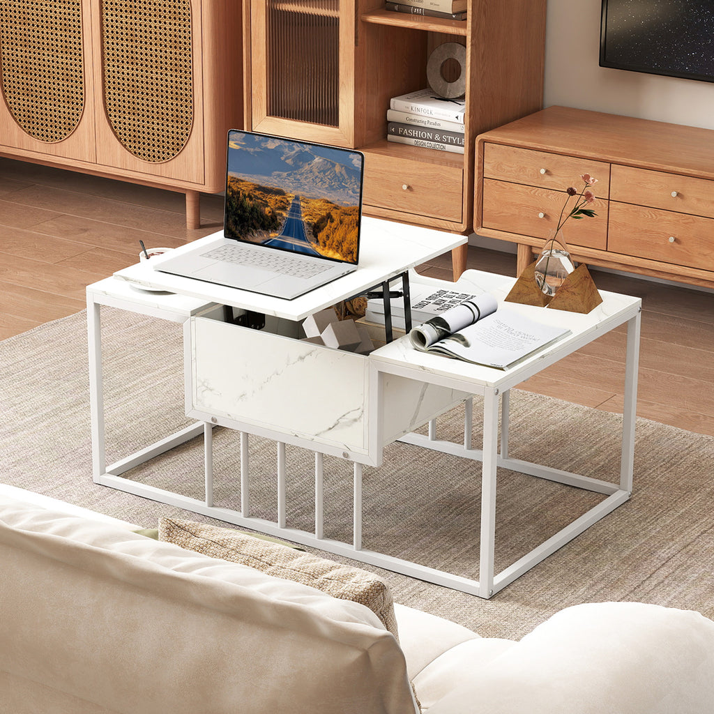 Lift Top Coffee Table Modern with Hidden Storage - White