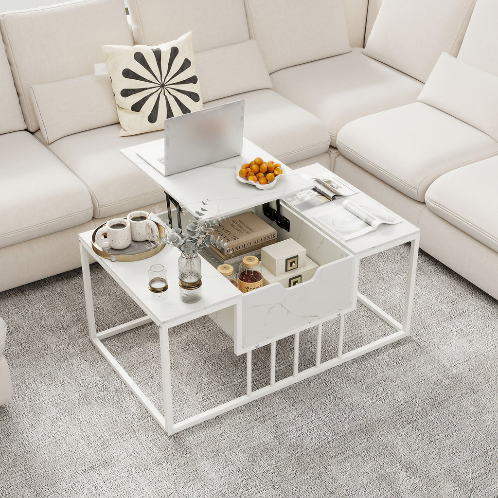 Lift Top Coffee Table Modern with Hidden Storage - White