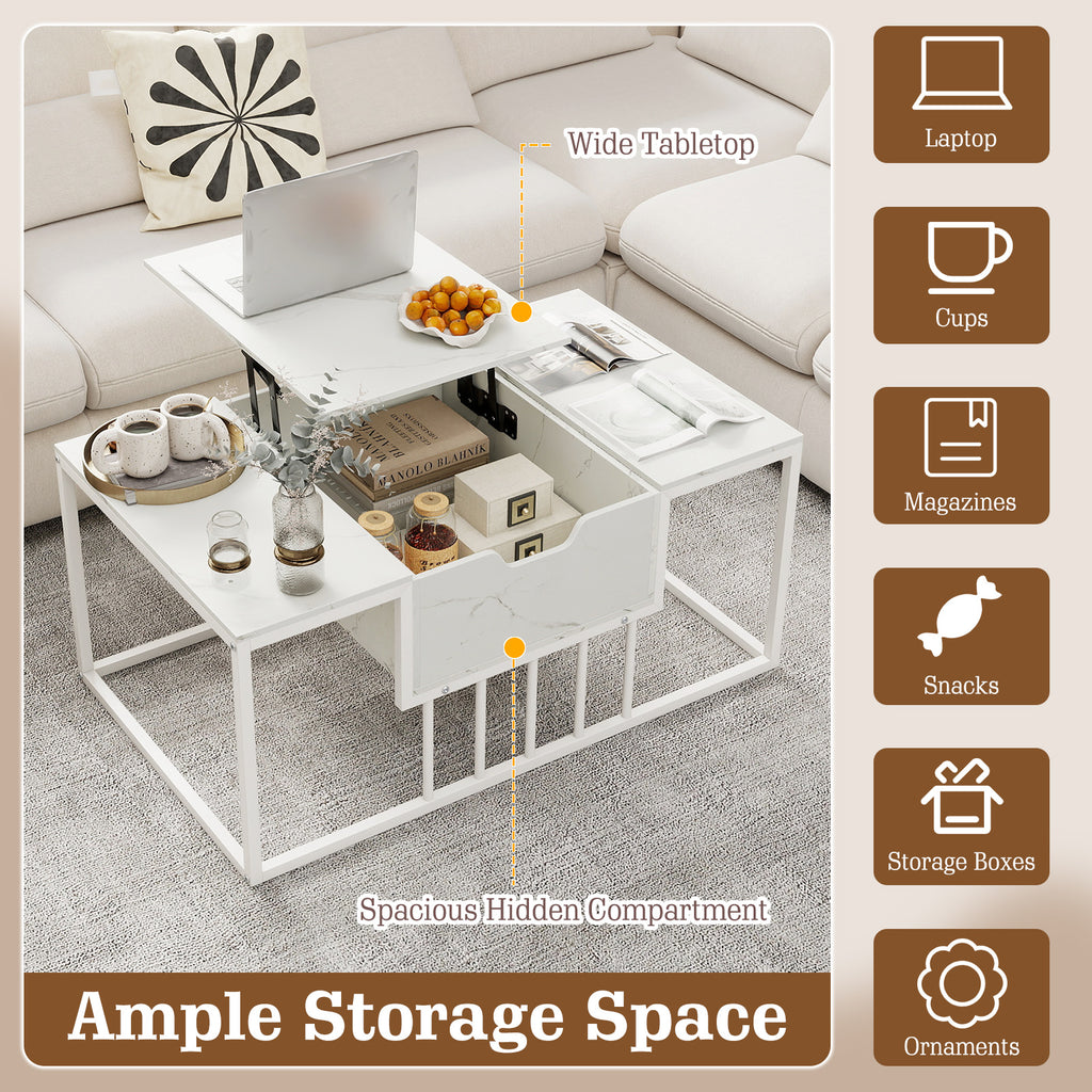 Lift Top Coffee Table Modern with Hidden Storage - White