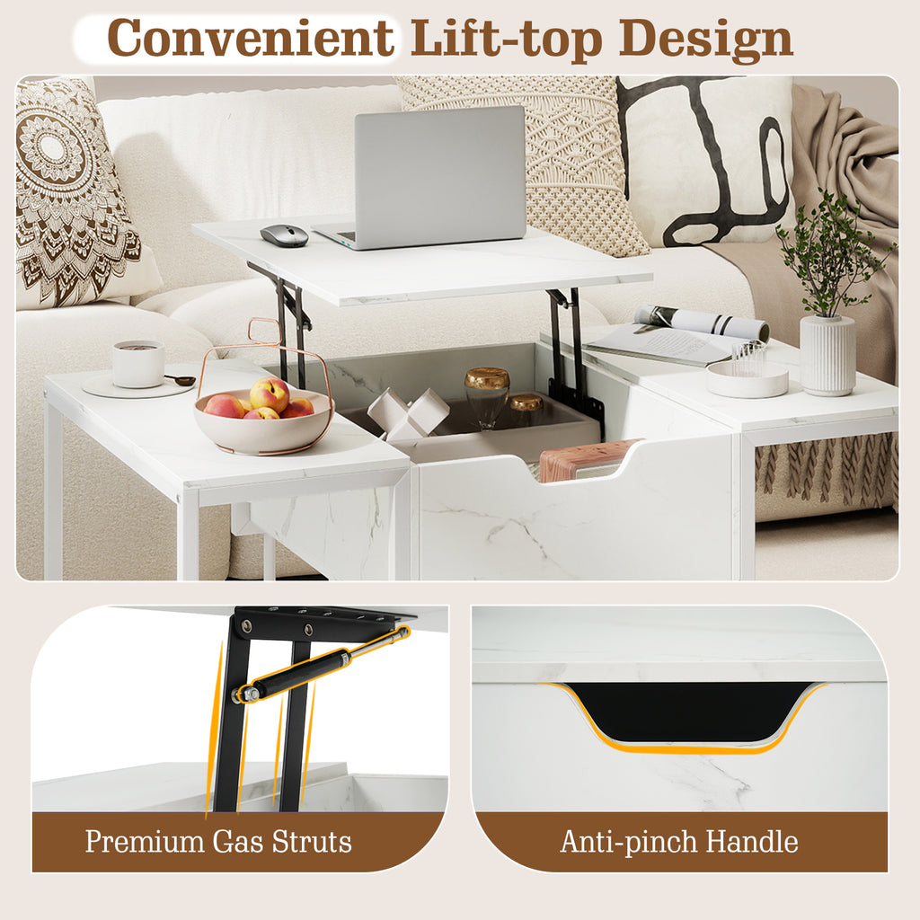 Lift Top Coffee Table Modern with Hidden Storage - White
