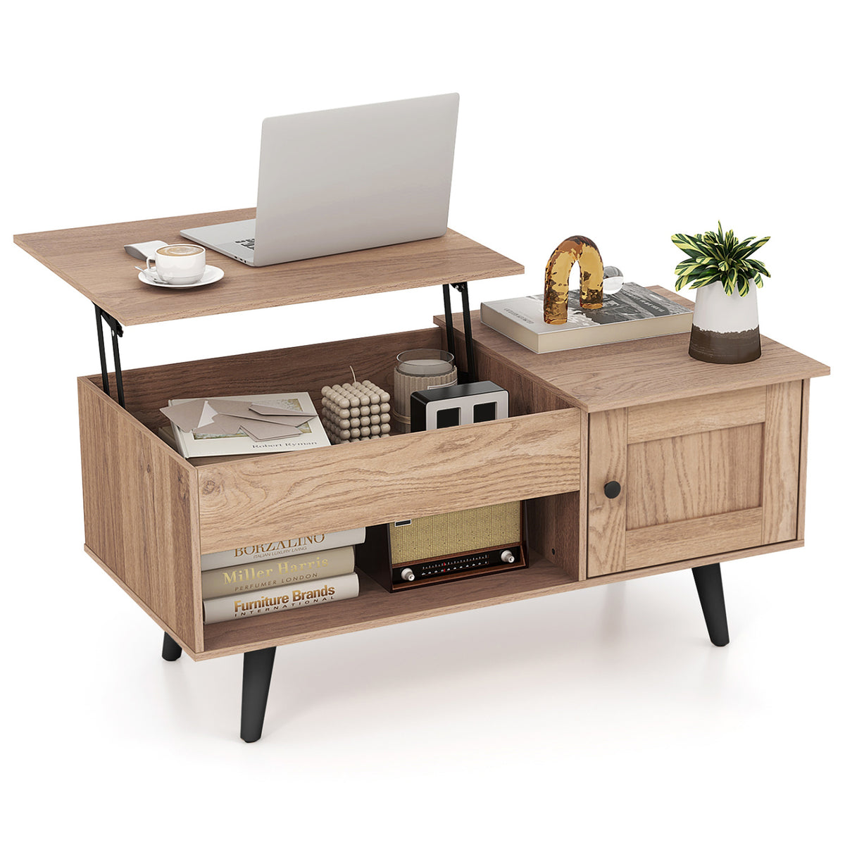 Lift Top Coffee Table with Storage and Hidden Compartments - Natural