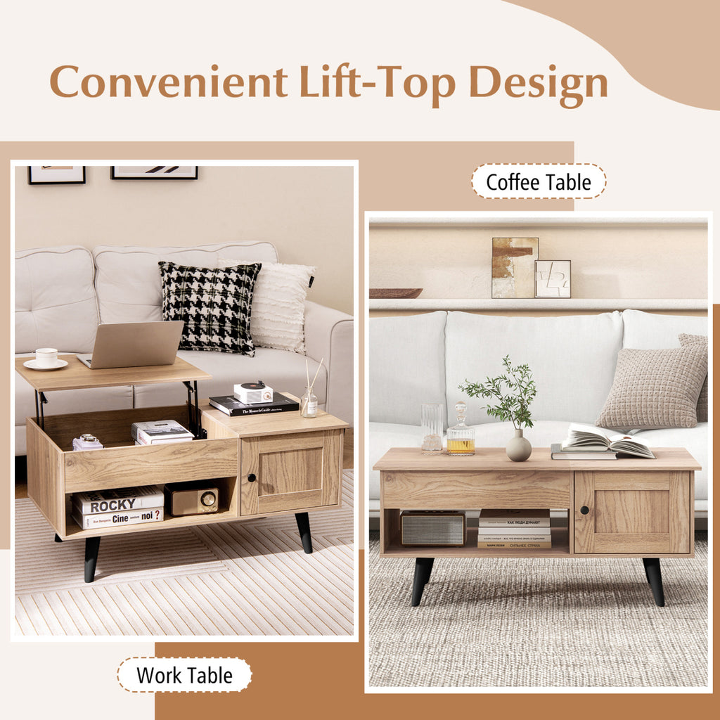 Lift Top Coffee Table with Storage and Hidden Compartments - Natural