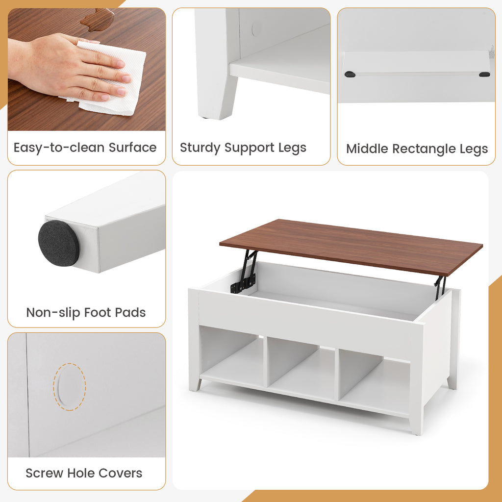 Lift Top Coffee Table with Storage Compartment - White