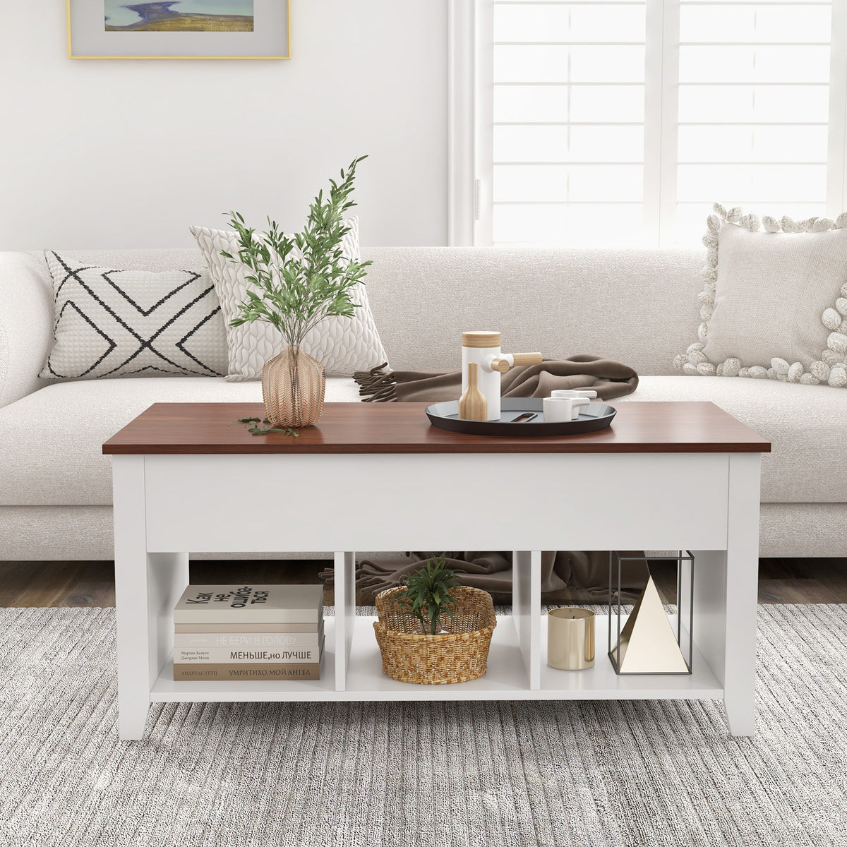 Lift Top Coffee Table with Storage Compartment - White