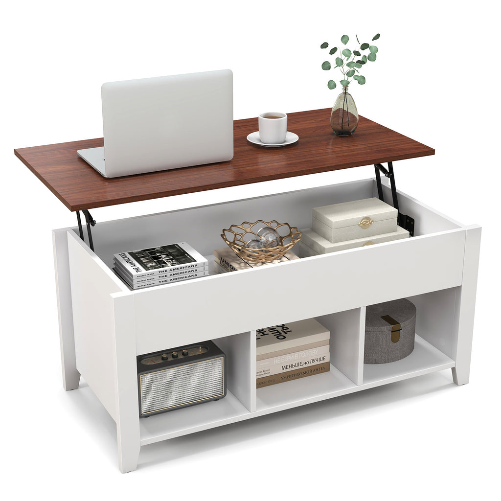 Lift Top Coffee Table with Storage Compartment - White