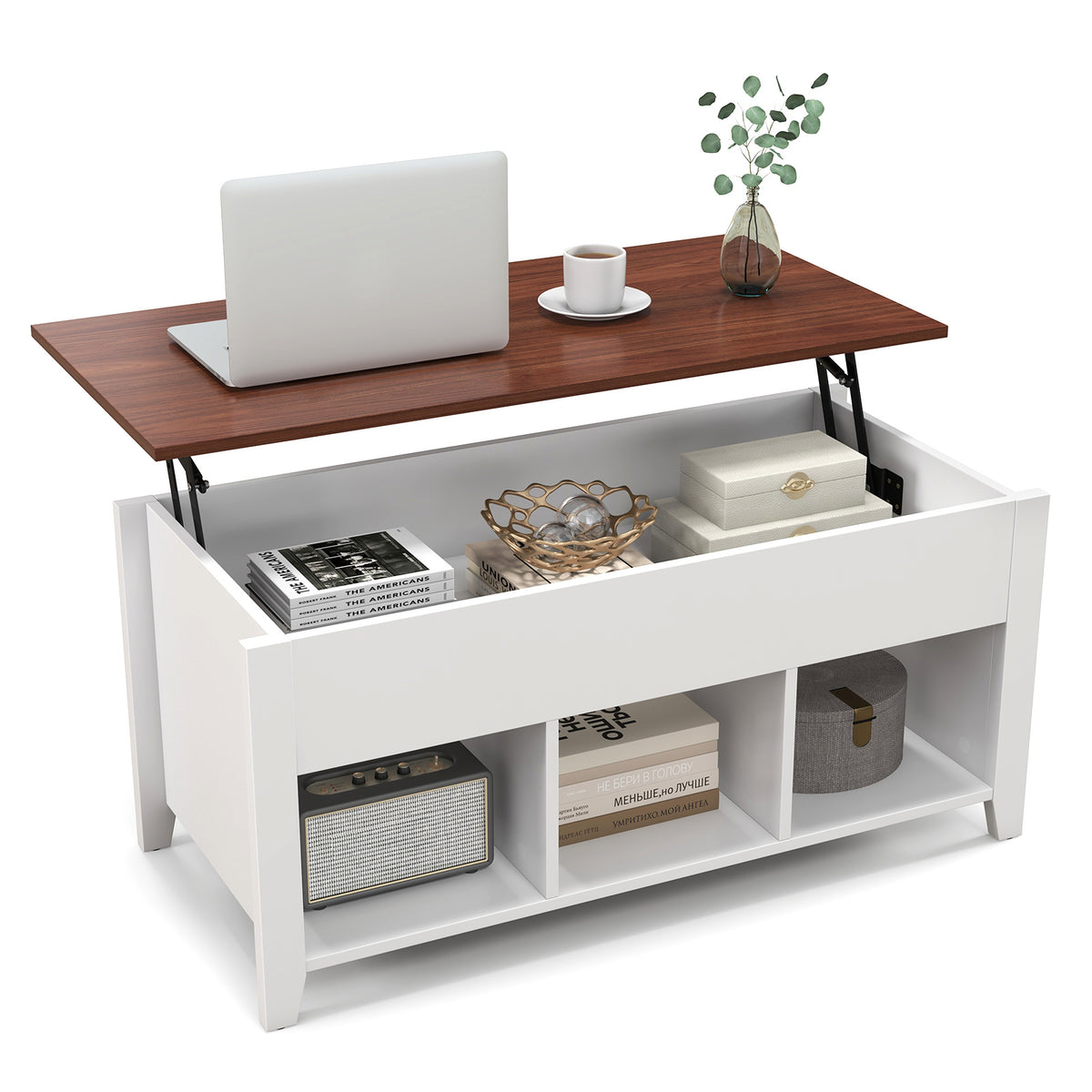 Lift Top Coffee Table with Storage Compartment - White