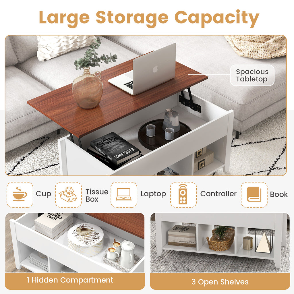 Lift Top Coffee Table with Storage Compartment - White