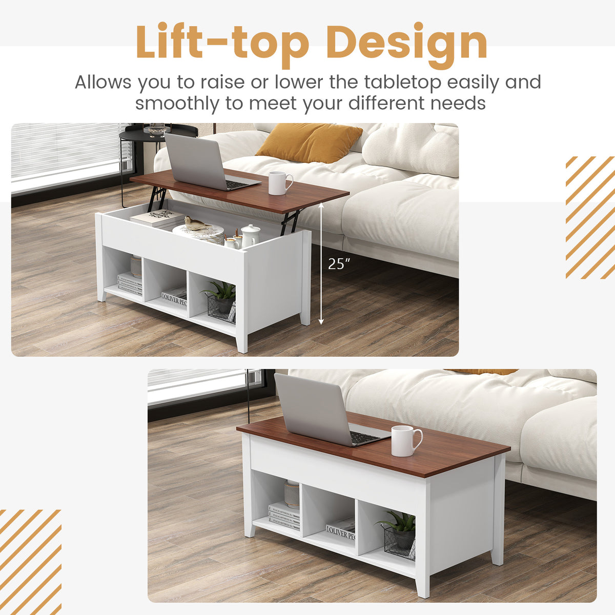 Lift Top Coffee Table with Storage Compartment - White