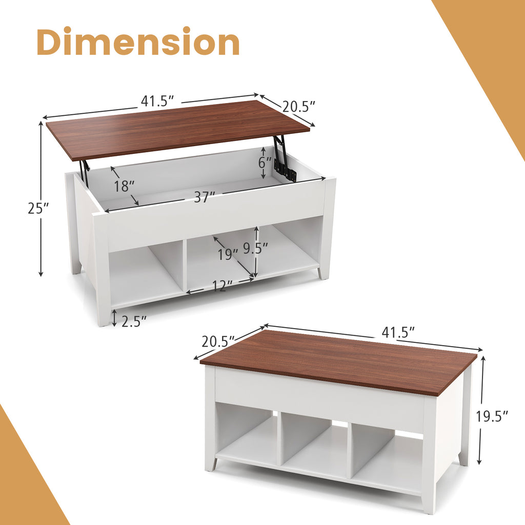Lift Top Coffee Table with Storage Compartment - White