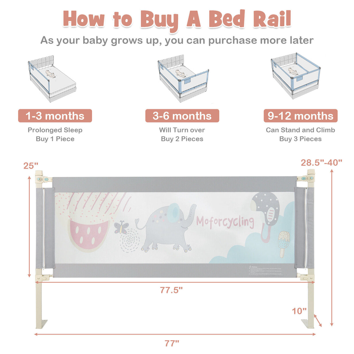 Vertical Baby Bed Rail with Lock - Adjustable & Safety Gate for Toddler Bed - Variation L
