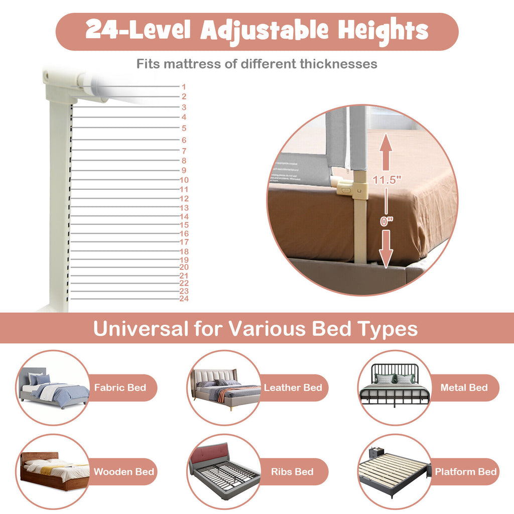 Vertical Baby Bed Rail with Lock - Adjustable & Safety Gate for Toddler Bed - Variation L