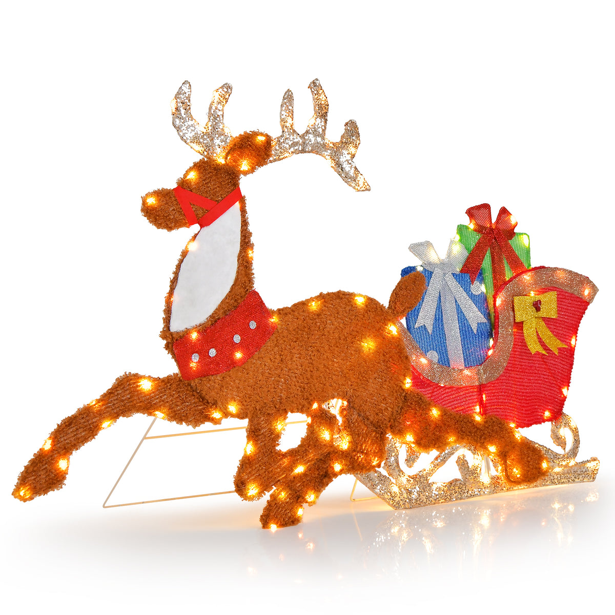 Lighted 2D Christmas Reindeer and Sleigh Lawn Decor - Indoor Outdoor Holiday Decoration with Lights - 1 Piece