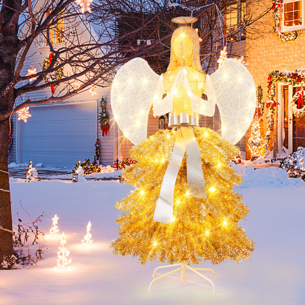 Lighted Angel Christmas Tree with Warm White LED Lights - 5.2 Feet - Outdoor Indoor Decor - Variation: Lighted Angel