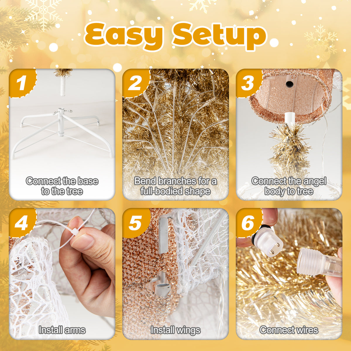 Lighted Angel Christmas Tree with Warm White LED Lights - 5.2 Feet - Outdoor Indoor Decor - Variation: Lighted Angel