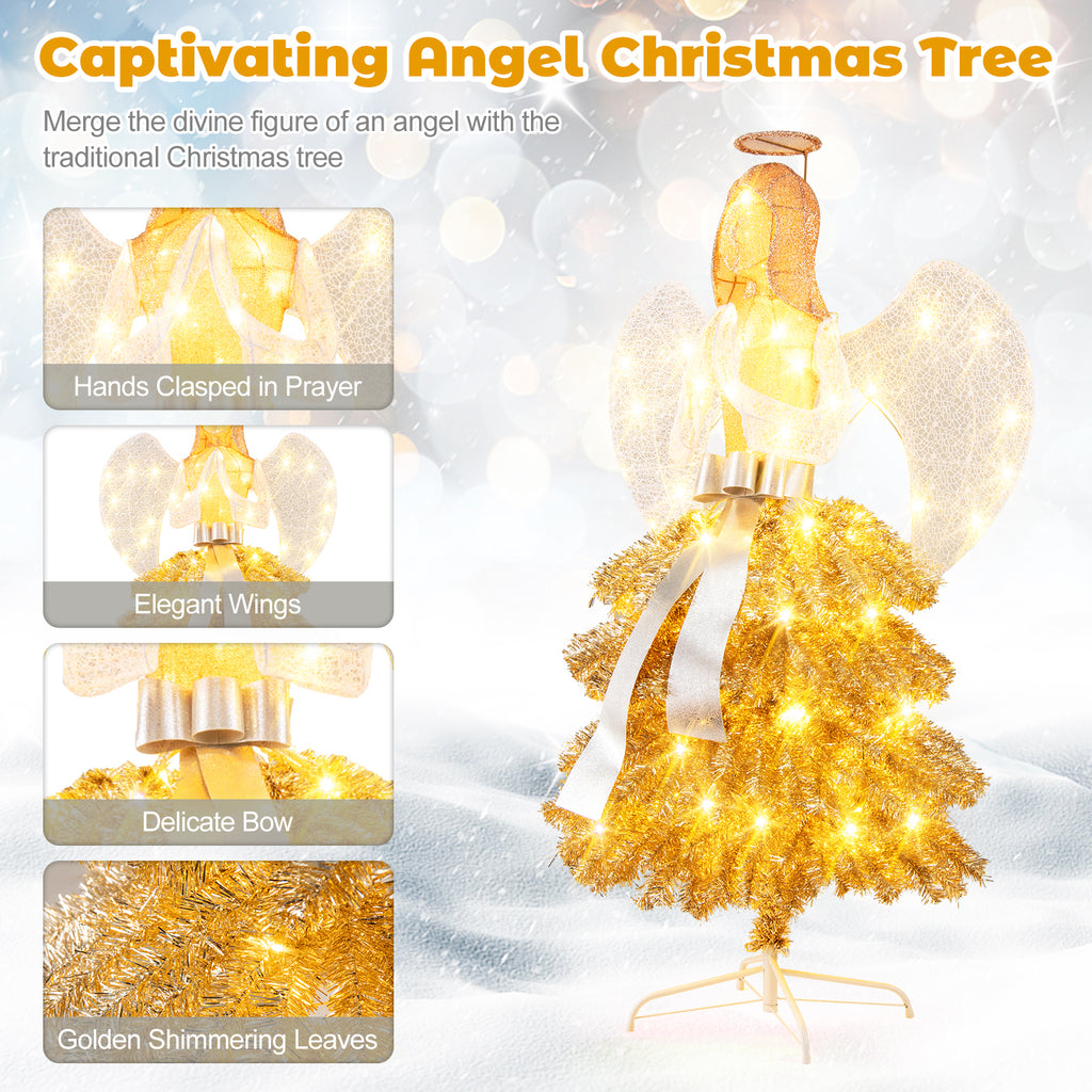Lighted Angel Christmas Tree with Warm White LED Lights - 5.2 Feet - Outdoor Indoor Decor - Variation: Lighted Angel