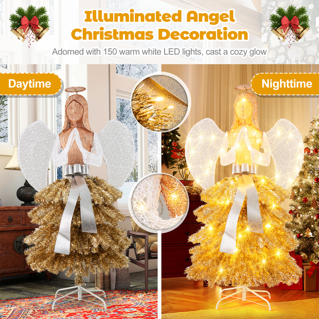 Lighted Angel Christmas Tree with Warm White LED Lights - 5.2 Feet - Outdoor Indoor Decor - Variation: Lighted Angel
