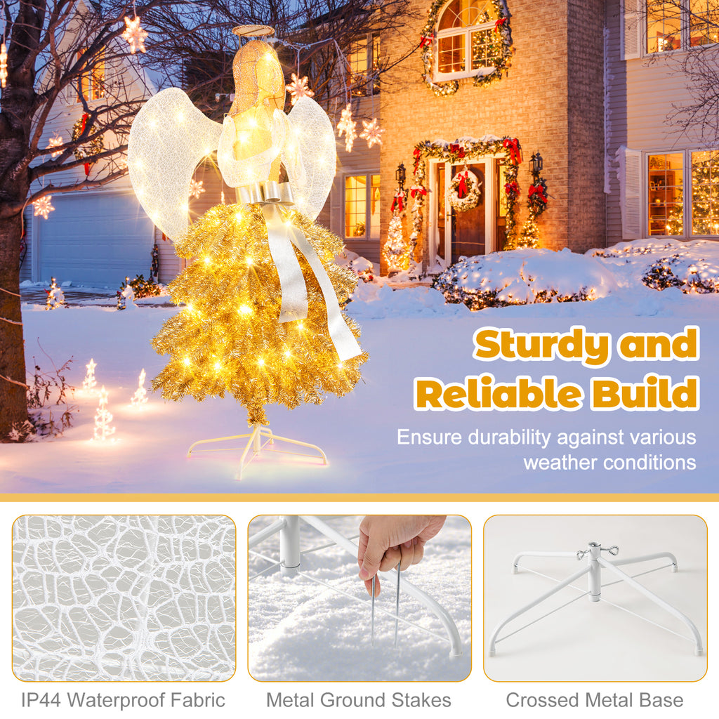 Lighted Angel Christmas Tree with Warm White LED Lights - 5.2 Feet - Outdoor Indoor Decor - Variation: Lighted Angel