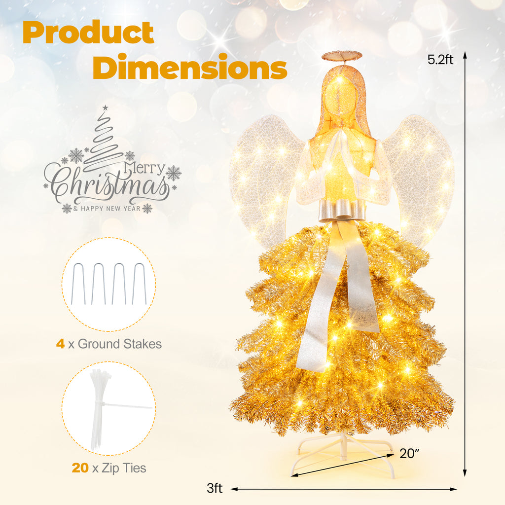 Lighted Angel Christmas Tree with Warm White LED Lights - 5.2 Feet - Outdoor Indoor Decor - Variation: Lighted Angel