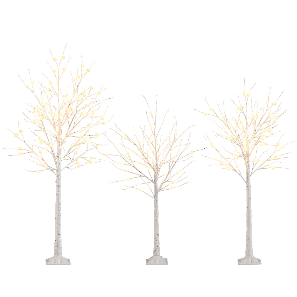 Pre-Lit Artificial Birch Tree Set of 3 - 4, 5 & 6 Ft Lighted Holiday Trees