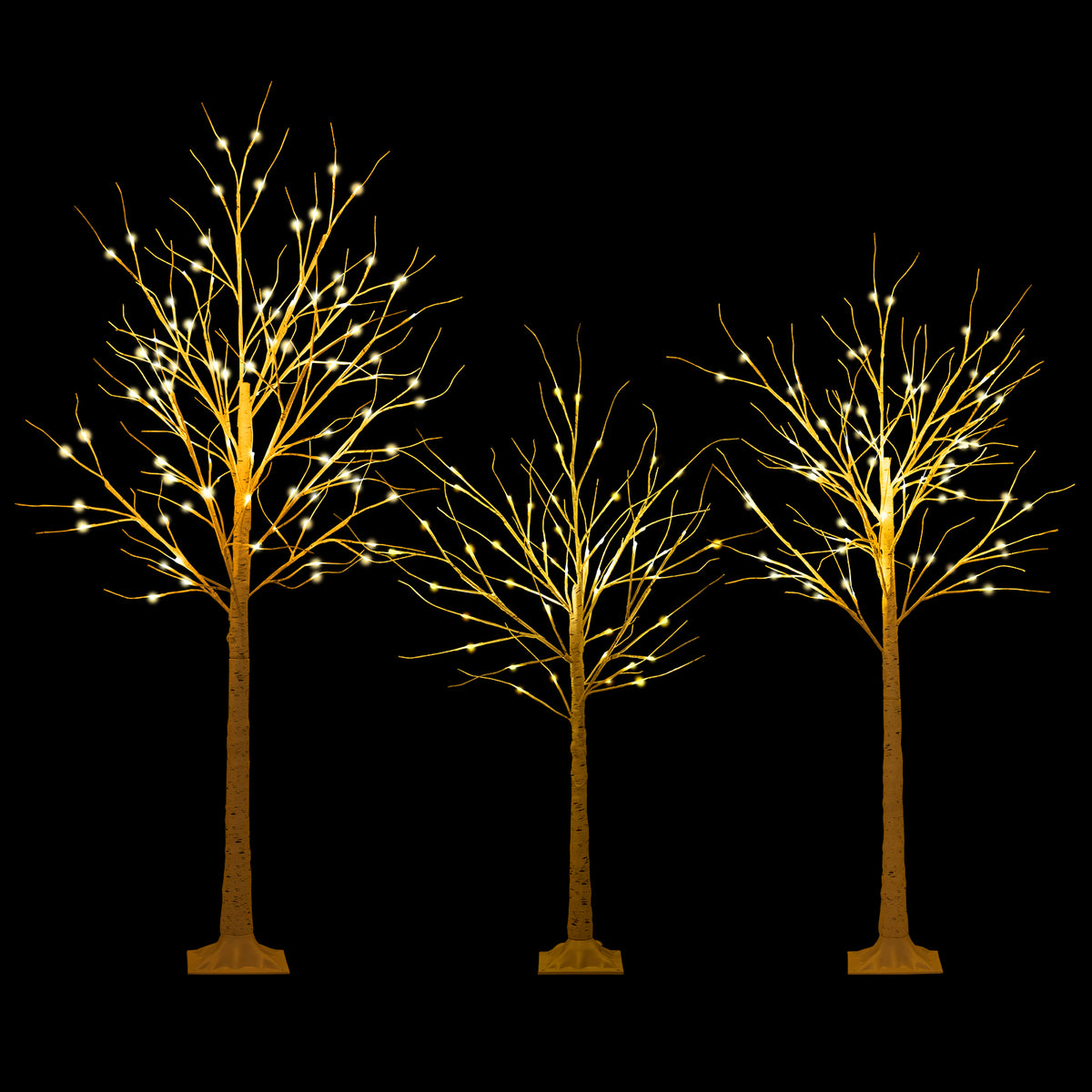 Pre-Lit Artificial Birch Tree Set of 3 - 4, 5 & 6 Ft Lighted Holiday Trees