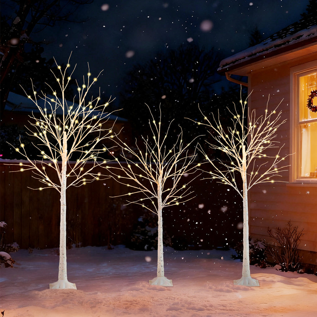 Pre-Lit Artificial Birch Tree Set of 3 - 4, 5 & 6 Ft Lighted Holiday Trees