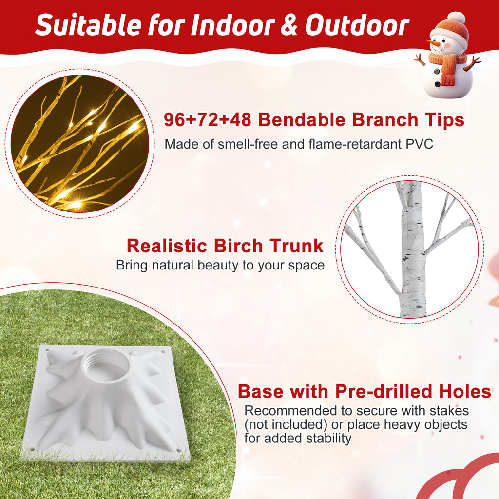 Pre-Lit Artificial Birch Tree Set of 3 - 4, 5 & 6 Ft Lighted Holiday Trees